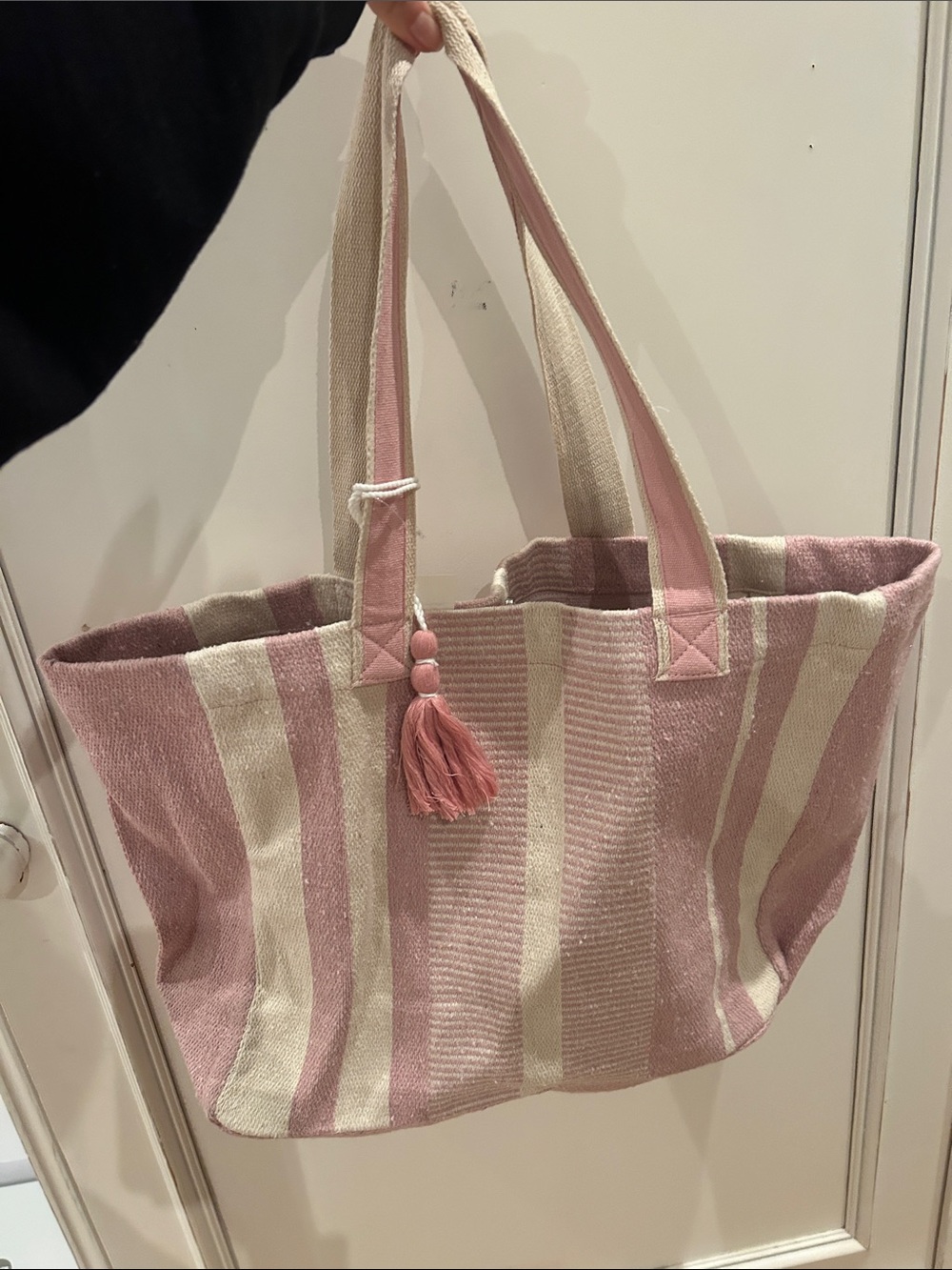 Striped Pink and Cream Tote Bag